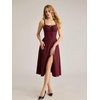 image:imageScarlet Darkness Women 2026 Corset Dress Milkmaid Slit Midi Sundress  Fishboned Corset Smocked Lace Up Back for Wedding Guest Casual Tea Party VacationBurgundy