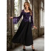 image:imageScarlet Darkness Women Mesh Bell Long Sleeve Top Gothic Y2K Lace Shirt  Renaissance Velvet Print Front Tie Sheer Fitted Asymmetrical Outfits 2026 Fall Retro BlouseDeep Purple