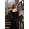 image:imageScarlet Darkness Women Mesh Bell Long Sleeve Top Gothic Y2K Lace Shirt  Renaissance Velvet Print Front Tie Sheer Fitted Asymmetrical Outfits 2026 Fall Retro BlouseBlack