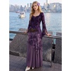 image:imageScarlet Darkness Women Mesh Bell Long Sleeve Top Gothic Y2K Lace Shirt  Renaissance Velvet Print Front Tie Sheer Fitted Asymmetrical Outfits 2026 Fall Retro BlouseDeep Purple