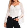 image:imageScarlet Darkness Women Mesh Bell Long Sleeve Top Gothic Y2K Lace Shirt  Renaissance Velvet Print Front Tie Sheer Fitted Asymmetrical Outfits 2026 Fall Retro BlouseIvory White