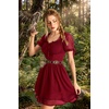 image:imageScarlet Darkness Women Renaissance Dress Mini Short Sleeve Fairy Costume  Flowy with Pockets DoubleLayer Hem ALine Suitable for Ren Faire Cosplay CasualDark Red