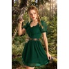 image:imageScarlet Darkness Women Renaissance Dress Mini Short Sleeve Fairy Costume  Flowy with Pockets DoubleLayer Hem ALine Suitable for Ren Faire Cosplay CasualDark Green