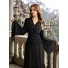 image:imageScarlet Darkness Women Renaissance Peasant Shirt Bell Sleeve Pirate Top  Smocked Waist Lace V Neck Flowy Long Sleeve Boho Cottagecore Blouse 2026 Fall Vintage Clothes LightweightBlack