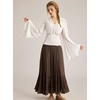 image:imageScarlet Darkness Women Renaissance Peasant Shirt Bell Sleeve Pirate Top  Smocked Waist Lace V Neck Flowy Long Sleeve Boho Cottagecore Blouse 2026 Fall Vintage Clothes LightweightIvory White