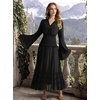 image:imageScarlet Darkness Women Renaissance Peasant Shirt Bell Sleeve Pirate Top  Smocked Waist Lace V Neck Flowy Long Sleeve Boho Cottagecore Blouse 2026 Fall Vintage Clothes LightweightBlack