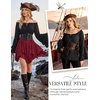 image:imageScarlet Darkness Women Renaissance Shirt Off Shoulder Pirate Tops  Ruffle Bell Sleeve Casual Loose Fit Medieval Pirate CostumeBlack