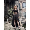 image:imageScarlet Darkness Womens Bell Sleeve Lace Tops Gothic Boho Y2K Mesh Shirt  Flowy Long Sleeve Blouses Fitted Sheer Shirt Fall Outfits for Going Out ClubBlack