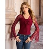 image:imageScarlet Darkness Womens Bell Sleeve Lace Tops Gothic Boho Y2K Mesh Shirt  Flowy Long Sleeve Blouses Fitted Sheer Shirt Fall Outfits for Going Out ClubDark Wine