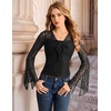 image:imageScarlet Darkness Womens Bell Sleeve Lace Tops Gothic Boho Y2K Mesh Shirt  Flowy Long Sleeve Blouses Fitted Sheer Shirt Fall Outfits for Going Out ClubBlack