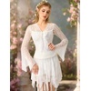 image:imageScarlet Darkness Womens Bell Sleeve Lace Tops Gothic Boho Y2K Mesh Shirt  Flowy Long Sleeve Blouses Fitted Sheer Shirt Fall Outfits for Going Out ClubIvory White