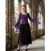 image:imageScarlet Darkness Womens Mesh Top 2026 Long Sleeve Renaissance Blouses  Sheer Bell Sleeves Peasant Tops Lace Square Neck Side Waist Ruched Slim Fit Dressy Casual Dating Party Daily OutfitsDeep Purple