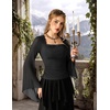 image:imageScarlet Darkness Womens Mesh Top 2026 Long Sleeve Renaissance Blouses  Sheer Bell Sleeves Peasant Tops Lace Square Neck Side Waist Ruched Slim Fit Dressy Casual Dating Party Daily OutfitsBlack