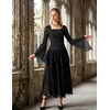 image:imageScarlet Darkness Womens Mesh Top 2026 Long Sleeve Renaissance Blouses  Sheer Bell Sleeves Peasant Tops Lace Square Neck Side Waist Ruched Slim Fit Dressy Casual Dating Party Daily OutfitsBlack