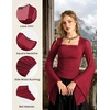 image:imageScarlet Darkness Womens Mesh Top 2026 Long Sleeve Renaissance Blouses  Sheer Bell Sleeves Peasant Tops Lace Square Neck Side Waist Ruched Slim Fit Dressy Casual Dating Party Daily OutfitsWine