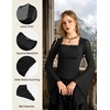 image:imageScarlet Darkness Womens Mesh Top 2026 Long Sleeve Renaissance Blouses  Sheer Bell Sleeves Peasant Tops Lace Square Neck Side Waist Ruched Slim Fit Dressy Casual Dating Party Daily OutfitsBlack
