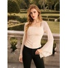 image:imageScarlet Darkness Womens Mesh Top 2026 Long Sleeve Renaissance Blouses  Sheer Bell Sleeves Peasant Tops Lace Square Neck Side Waist Ruched Slim Fit Dressy Casual Dating Party Daily OutfitsApricot