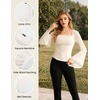 image:imageScarlet Darkness Womens Mesh Top 2026 Long Sleeve Renaissance Blouses  Sheer Bell Sleeves Peasant Tops Lace Square Neck Side Waist Ruched Slim Fit Dressy Casual Dating Party Daily OutfitsWhite