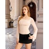 image:imageScarlet Darkness Womens Mesh Top 2026 Long Sleeve Renaissance Blouses  Sheer Bell Sleeves Peasant Tops Lace Square Neck Side Waist Ruched Slim Fit Dressy Casual Dating Party Daily OutfitsApricot