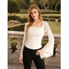 image:imageScarlet Darkness Womens Mesh Top 2026 Long Sleeve Renaissance Blouses  Sheer Bell Sleeves Peasant Tops Lace Square Neck Side Waist Ruched Slim Fit Dressy Casual Dating Party Daily OutfitsWhite
