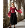image:imageScarlet Darkness Womens Mesh Top 2026 Long Sleeve Renaissance Blouses  Sheer Bell Sleeves Peasant Tops Lace Square Neck Side Waist Ruched Slim Fit Dressy Casual Dating Party Daily OutfitsWine