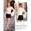 image:imageScarlet Darkness Womens Mesh Top 2026 Long Sleeve Renaissance Blouses  Sheer Bell Sleeves Peasant Tops Lace Square Neck Side Waist Ruched Slim Fit Dressy Casual Dating Party Daily OutfitsWhite