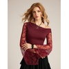 image:imageScarlet Darkness Womens Off The Shoulder Tops Lace Y2K Fall Going Out Tops  Sheer Lace Bell Sleeves Ruched Waist Dressy Casual Tops 2026Dark Wine