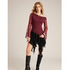 image:imageScarlet Darkness Womens Off The Shoulder Tops Lace Y2K Fall Going Out Tops  Sheer Lace Bell Sleeves Ruched Waist Dressy Casual Tops 2026Dark Wine