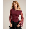 image:imageScarlet Darkness Womens Off The Shoulder Tops Lace Y2K Fall Going Out Tops  Sheer Lace Bell Sleeves Ruched Waist Dressy Casual Tops 2026Dark Wine