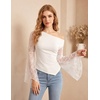 image:imageScarlet Darkness Womens Off The Shoulder Tops Lace Y2K Fall Going Out Tops  Sheer Lace Bell Sleeves Ruched Waist Dressy Casual Tops 2026White