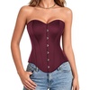 image:imageScarlet Darkness Corset Tops for Women Strapless Overbust Bustiers  Going Out Sweetheart Neckline Satin Solid Color Button Down Front Laceup BackBurgundy