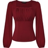 image:imageScarlet Darkness Peasant Blouses for Women Long Sleeve Renaissance Shirts  Square Neck Lace Trim Ruched Flare Long Sleeve Top Empire Waist Slim Fit Ren Faires Medieval Party Daily Vintage OutfitsRed