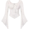 image:imageScarlet Darkness Women Mesh Bell Long Sleeve Top Gothic Y2K Lace Shirt  Renaissance Velvet Print Front Tie Sheer Fitted Asymmetrical Outfits 2026 Fall Retro BlouseIvory White