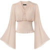 image:imageScarlet Darkness Women Renaissance Peasant Shirt Bell Sleeve Pirate Top  Smocked Waist Lace V Neck Flowy Long Sleeve Boho Cottagecore Blouse 2026 Fall Vintage Clothes LightweightOatmeal