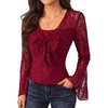 image:imageScarlet Darkness Womens Bell Sleeve Lace Tops Gothic Boho Y2K Mesh Shirt  Flowy Long Sleeve Blouses Fitted Sheer Shirt Fall Outfits for Going Out ClubDark Wine