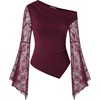 image:imageScarlet Darkness Womens Off The Shoulder Tops Lace Y2K Fall Going Out Tops  Sheer Lace Bell Sleeves Ruched Waist Dressy Casual Tops 2026Dark Wine