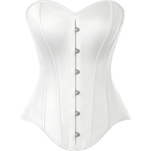 image:imageScarlet Darkness Corset Tops for Women Strapless Overbust Bustiers  Going Out Sweetheart Neckline Satin Solid Color Button Down Front Laceup BackWhite