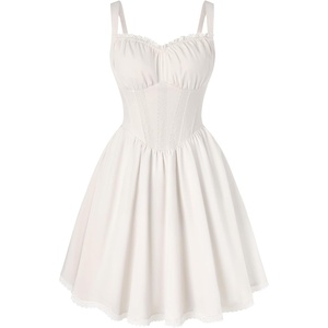 image:imageScarlet Darkness Lace Corset Mini Dress with Pocket Women Teens Grad Outfit  Lace Trim Mini Sundress with Adjustable Straps Ruched Sweetheart Bust Lace Panel Corset Waist Lightweight FabricIvory White