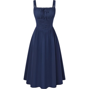 image:imageScarlet Darkness Women Corset Midi Dress Homecoming Cocktail Party Sundress  Sleeveless Square Neckline Back Lace Up Adjustable Tie Strap Ren Fair Costume for Graduation Formal with PocketsNavy