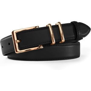 image:imageScarlet Darkness Women Leather Belt with Gold Buckle Vintage Waist Belts  Genuine Leather Fashion Elegant Style Versatile for Jeans DressesBlack