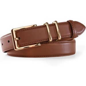 image:imageScarlet Darkness Women Leather Belt with Gold Buckle Vintage Waist Belts  Genuine Leather Fashion Elegant Style Versatile for Jeans DressesBrown