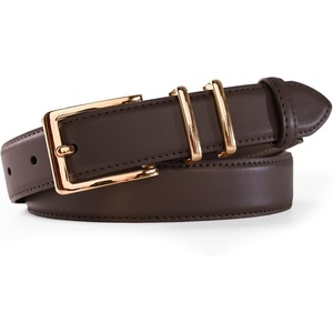 image:imageScarlet Darkness Women Leather Belt with Gold Buckle Vintage Waist Belts  Genuine Leather Fashion Elegant Style Versatile for Jeans DressesDark Brown