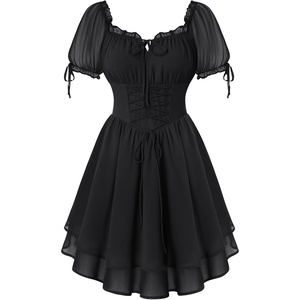image:imageScarlet Darkness Women Renaissance Dress Mini Short Sleeve Fairy Costume  Flowy with Pockets DoubleLayer Hem ALine Suitable for Ren Faire Cosplay CasualBlack