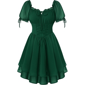 image:imageScarlet Darkness Women Renaissance Dress Mini Short Sleeve Fairy Costume  Flowy with Pockets DoubleLayer Hem ALine Suitable for Ren Faire Cosplay CasualDark Green