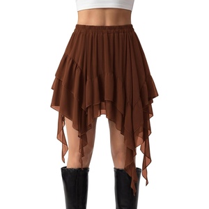 image:imageScarlet Darkness Womens Mini Skirts Renaissance Boho Tiered Layers Skort  Asymmetrical Hem Elastic Waist Ruffle Skort Flowy Y2k Fairy Goth Rave Outfits Country Concert Outfits CasualBrown Orange