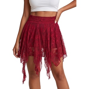 image:imageScarlet Darkness Lace Mini Skirts for Women Renaissance Boho Short Skirt  Y2k High Waisted Asymmetrical Ruffle Hem for Country Concert Music Festival Ren Faire Pirate Costume WomenRed