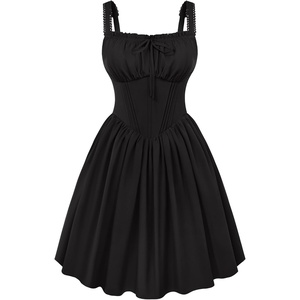 image:imageScarlet Darkness Corset Mini Dress Adjustable Straps Sundress with PocketsBlack