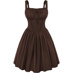 image:imageScarlet Darkness Corset Mini Dress Adjustable Straps Sundress with PocketsDark Chocolate