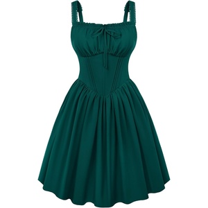 image:imageScarlet Darkness Corset Mini Dress Adjustable Straps Sundress with PocketsDark Green