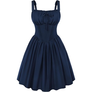 image:imageScarlet Darkness Corset Mini Dress Adjustable Straps Sundress with PocketsNavy